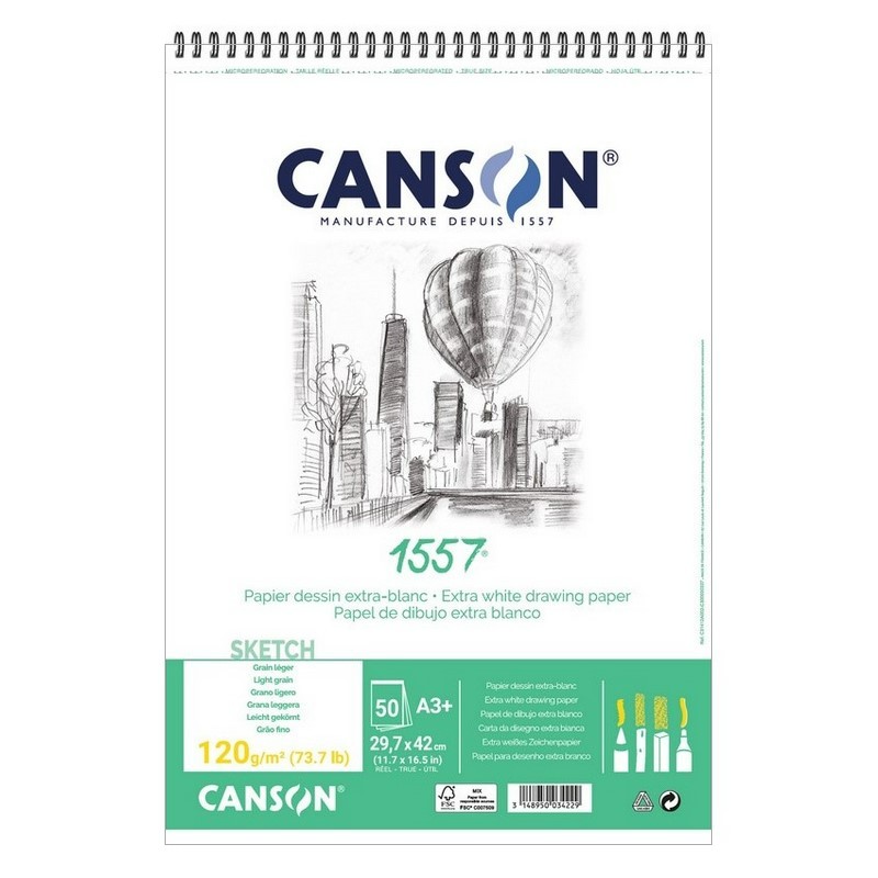 Skicář CANSON 1557 Sketch A3+, 50 listů 120g