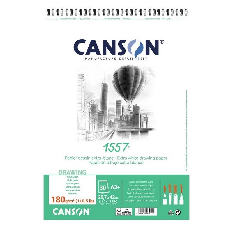 Skicář CANSON 1557 Drawing A3+, 30 listů 180g