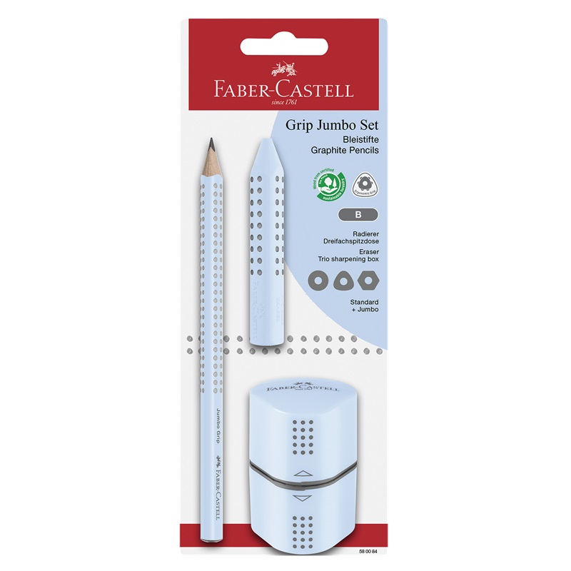 FABER-CASTELL grafitová tužka Grip JUMBO, B nebesky modrá + příslušenství