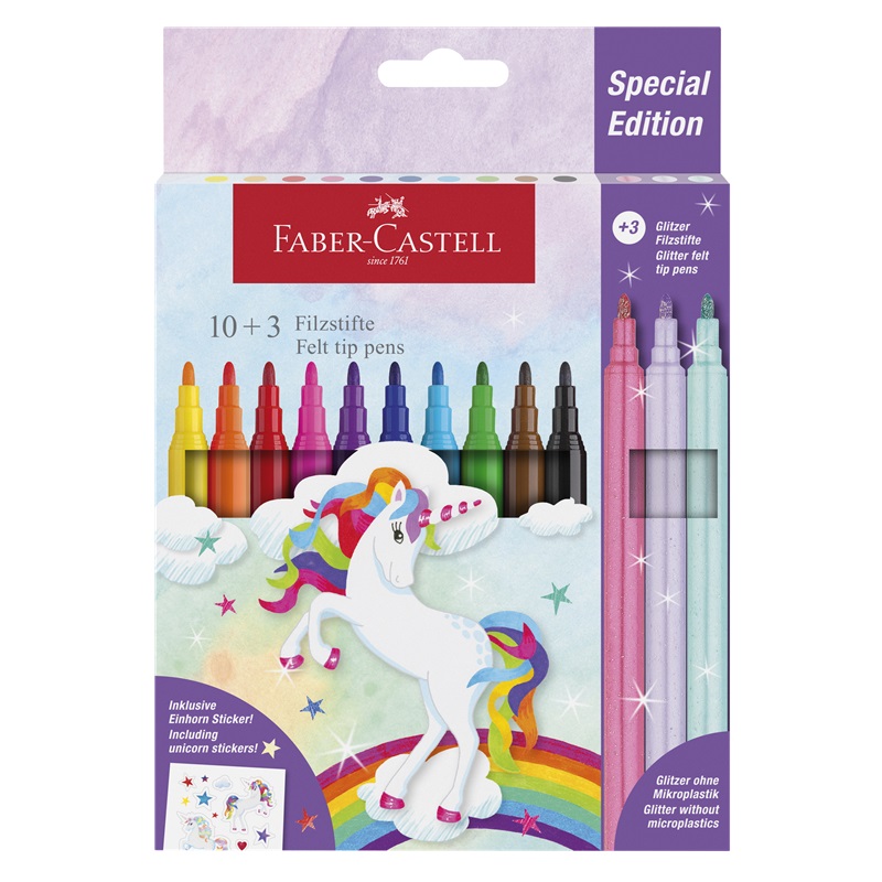 FABER-CASTELL dětské fixy Unicorn, set 10ks + 3ks třpytivé