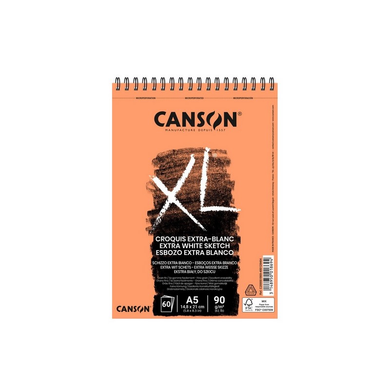 Skicář CANSON XL Croquis Extra Blanc A5, 60 listů 90g