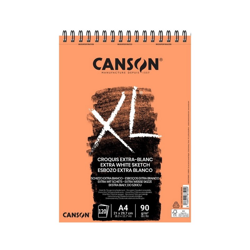 Skicář CANSON XL Croquis Extra Blanc A4, 120 listů 90g