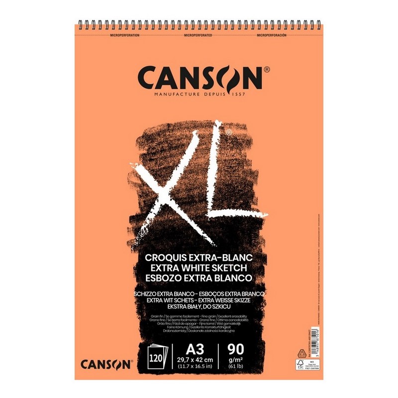 Skicář CANSON XL Croquis Extra Blanc A3, 120 listů 90g