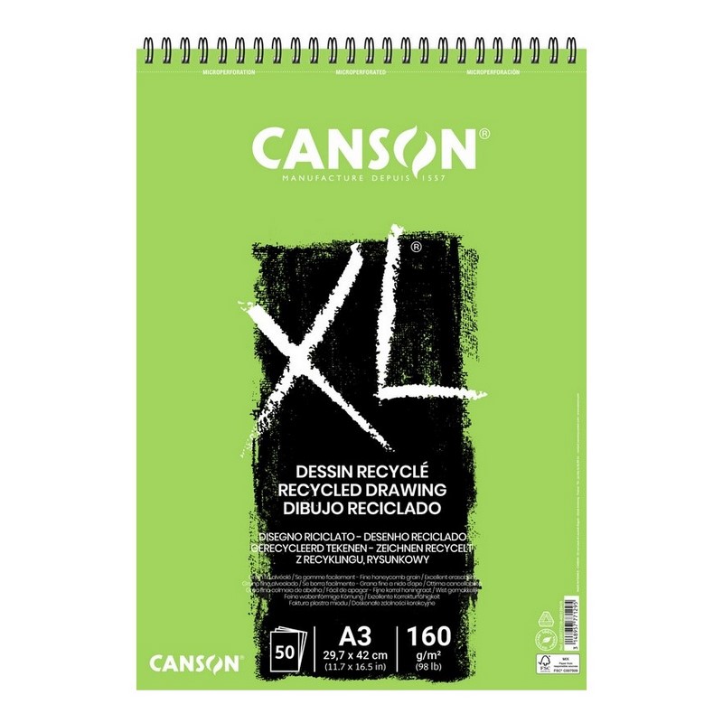 Skicář CANSON XL Dessin Recycle A3, 50 listů 160g