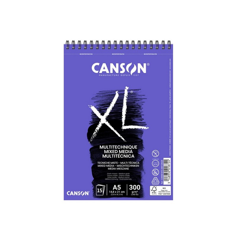 Skicář CANSON XL Mixed Media Textured A5, 15 listů 300g
