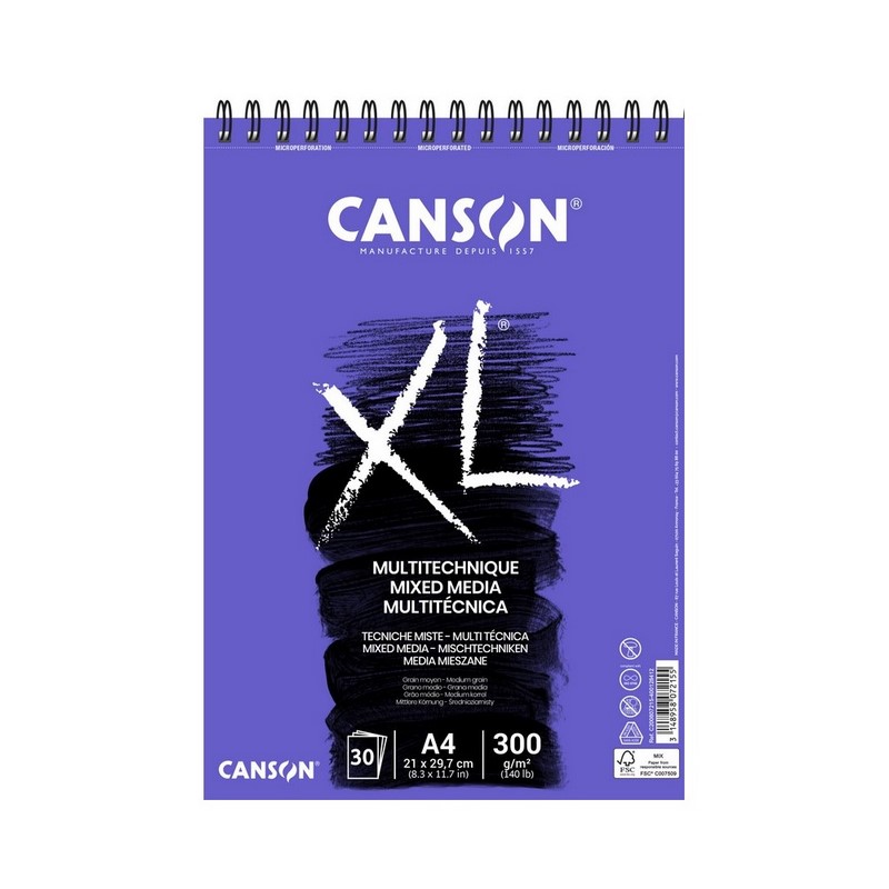 Skicář CANSON XL Mixed Media Textured A4, 30 listů 300g
