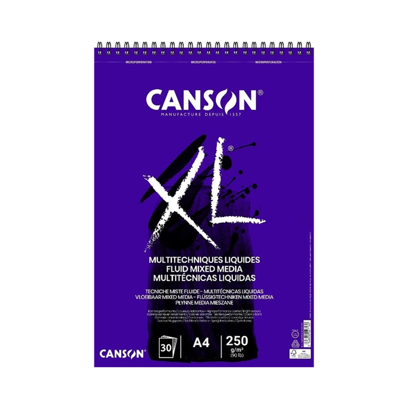 Skicář CANSON XL Mixed Media Fluid A4, 30 listů 250g