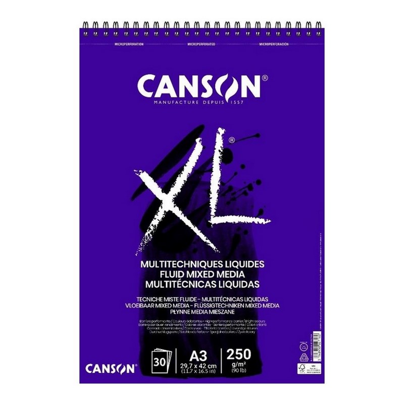 Skicář CANSON XL Mixed Media Fluid A3, 30 listů 250g