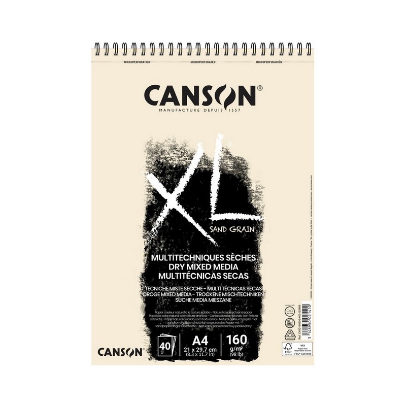 Skicář CANSON XL Dry Mixed Media Natur A4, 40 listů 160g
