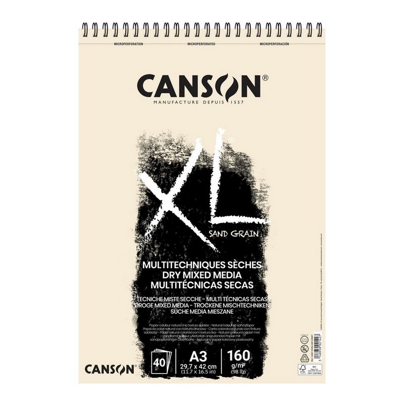 Skicář CANSON XL Dry Mixed Media Natur A3, 40 listů 160g