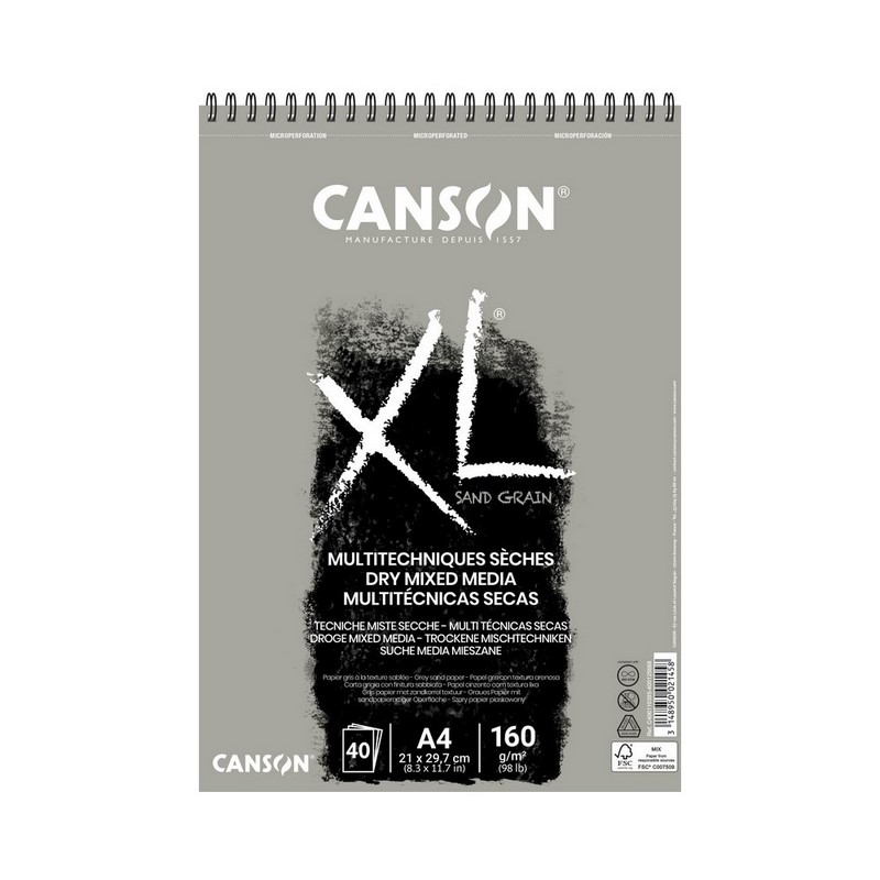 Skicář CANSON XL Dry Mixed Media Grey A4, 40 listů 160g