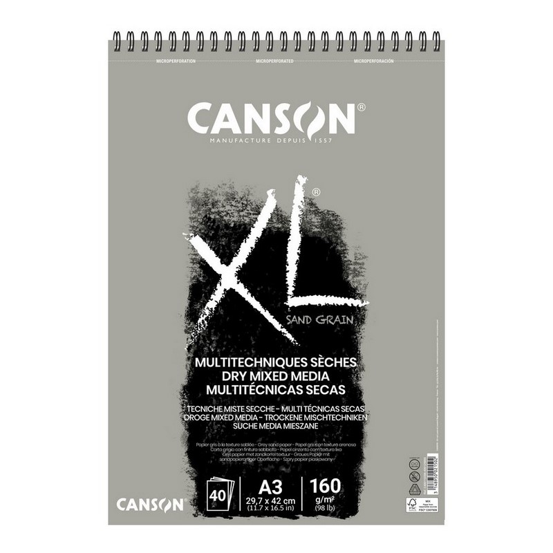 Skicář CANSON XL Dry Mixed Media Grey A3, 40 listů 160g