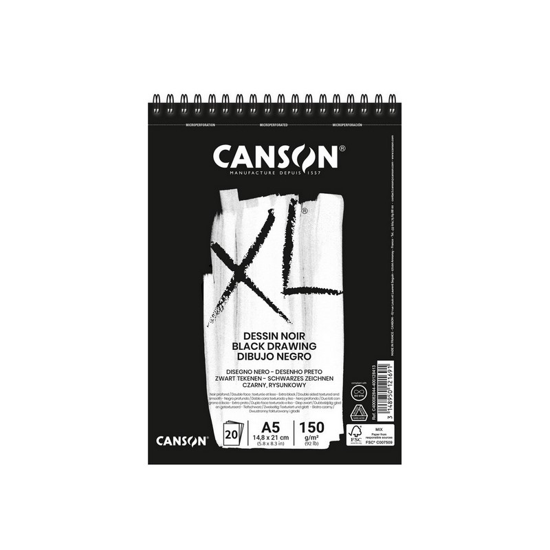 Skicář CANSON XL Dessin Noir A5, 20 listů 150g