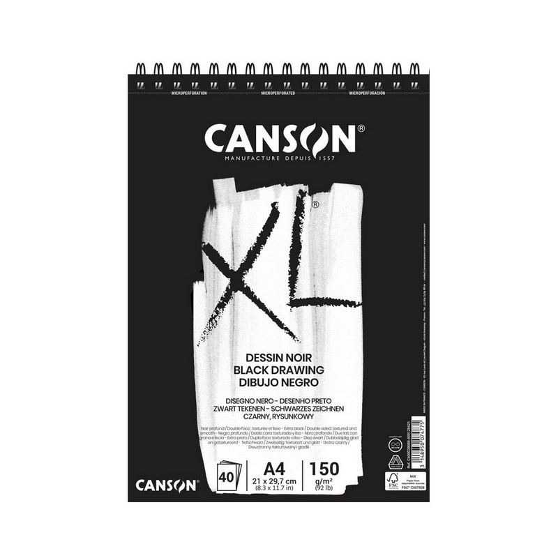 Skicář CANSON XL Dessin Noir A4, 40 listů 150g