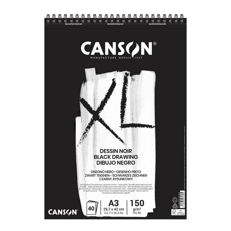 Skicář CANSON XL Dessin Noir A3, 40 listů 150g