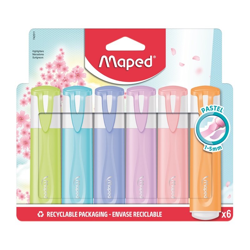 Zvýrazňovač MAPED Fluo Peps pastelový, 6ks sekundární