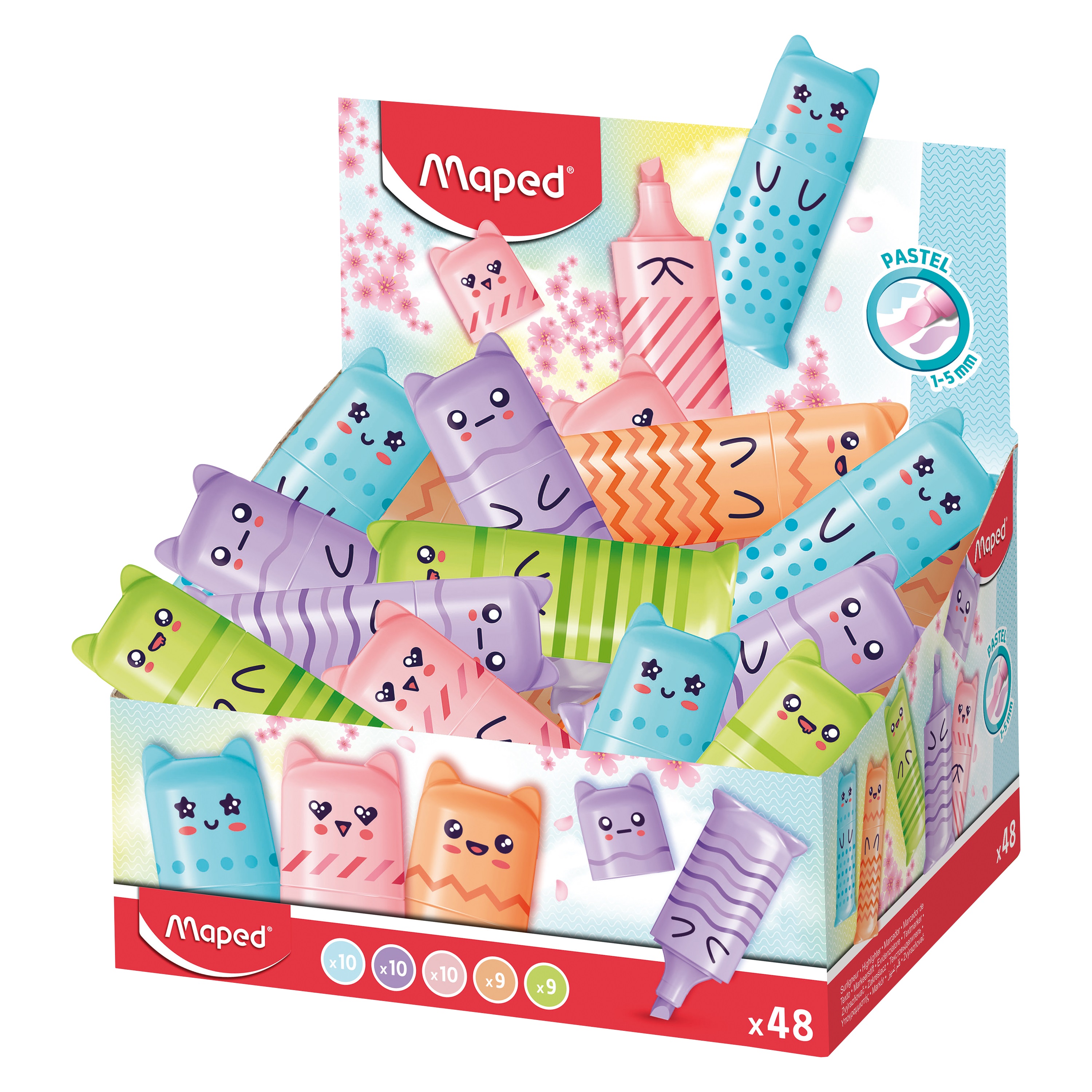 Zvýrazňovač MAPED Mini Pastel, 48ks ve stojánku