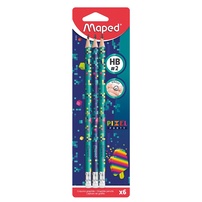 Tužky MAPED Black Peps Pixel Party s gumou, 6ks
