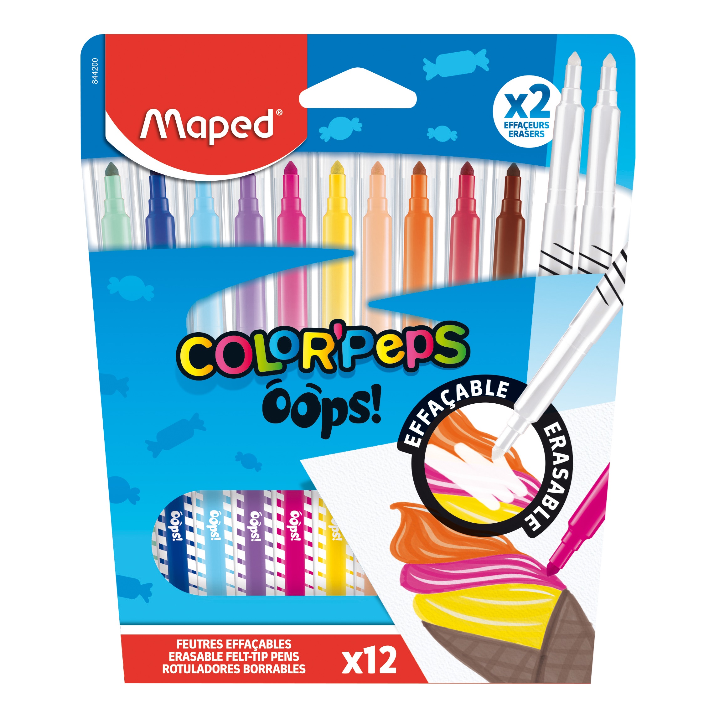 Fixy MAPED Color Peps Oops, 12ks + 2 zmizíky