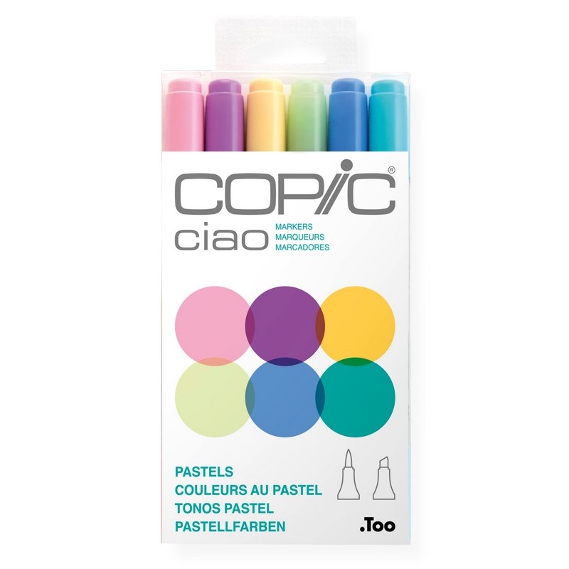 Lihové fixy COPIC Ciao oboustranné Brush & Chisel 6ks, pastelové tóny
