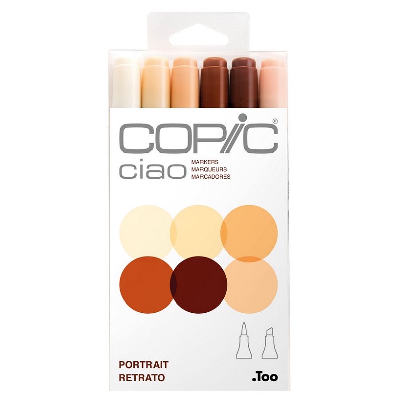 Lihové fixy COPIC Ciao oboustranné Brush & Chisel 6ks, pleťové tóny