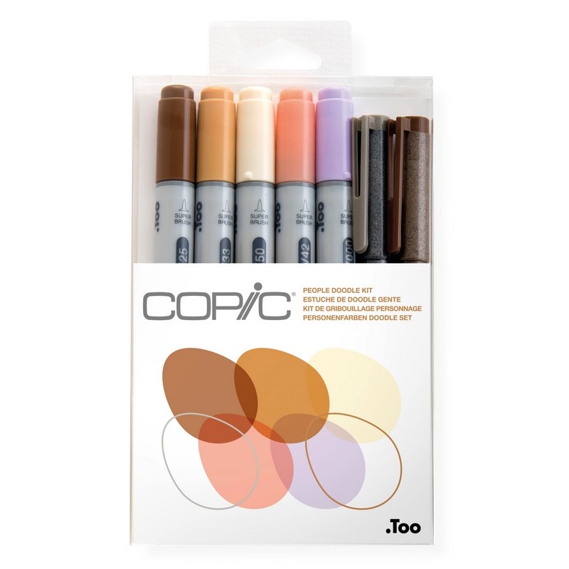 Lihové fixy COPIC Ciao oboustranné Brush & Chisel 5+2ks, Doodle Kit "lidé"