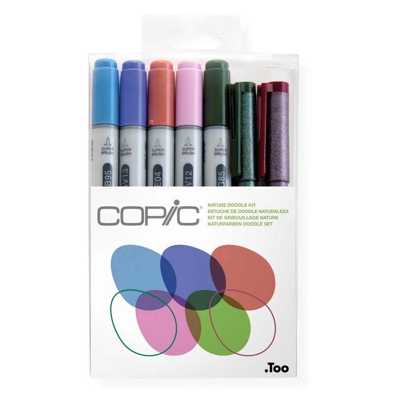 Lihové fixy COPIC Ciao oboustranné Brush & Chisel 5+2ks, Doodle Kit "příroda"