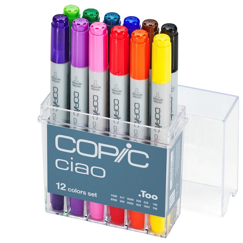 Lihové fixy COPIC Ciao oboustranné Brush & Chisel 12ks, základní