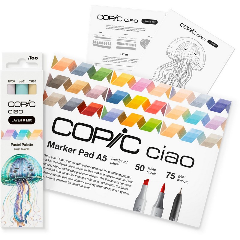 Lihové fixy COPIC Ciao oboustranné Brush & Chisel Starter Set, Pastel Palette