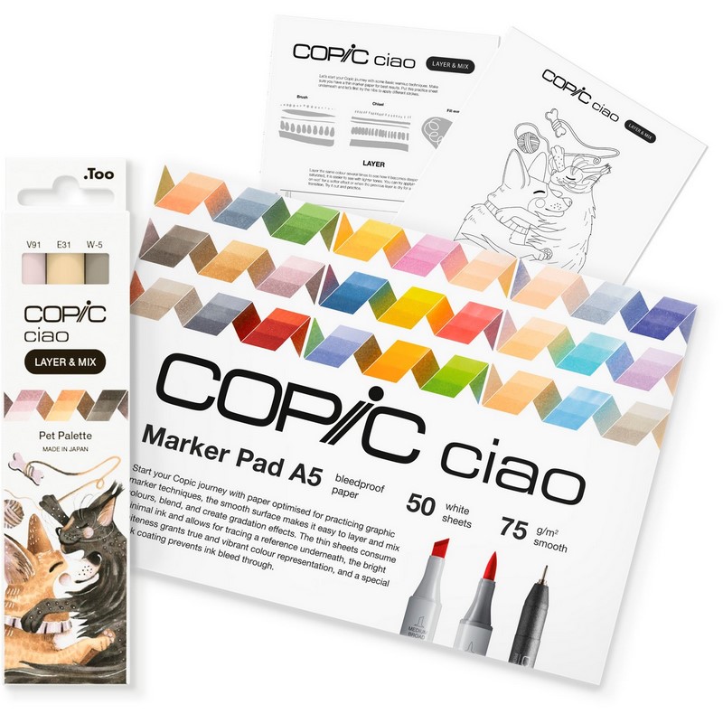 Lihové fixy COPIC Ciao oboustranné Brush & Chisel Starter Set, Pet Palette