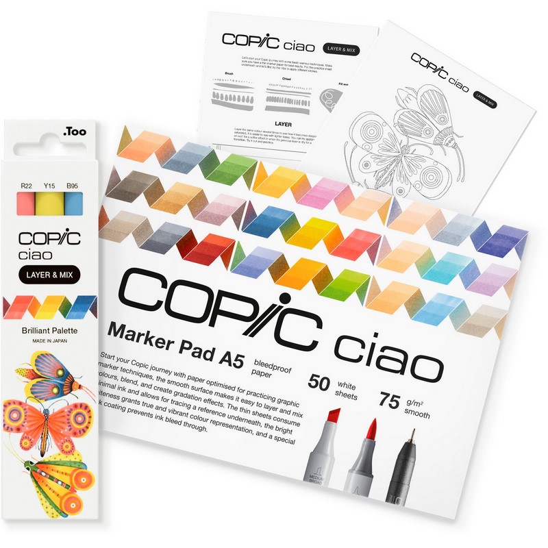 Lihové fixy COPIC Ciao oboustranné Brush & Chisel Starter Set, Brilliant Palette