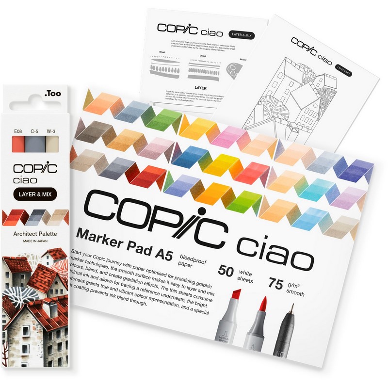 Lihové fixy COPIC Ciao oboustranné Brush & Chisel Starter Set, Architect Palette