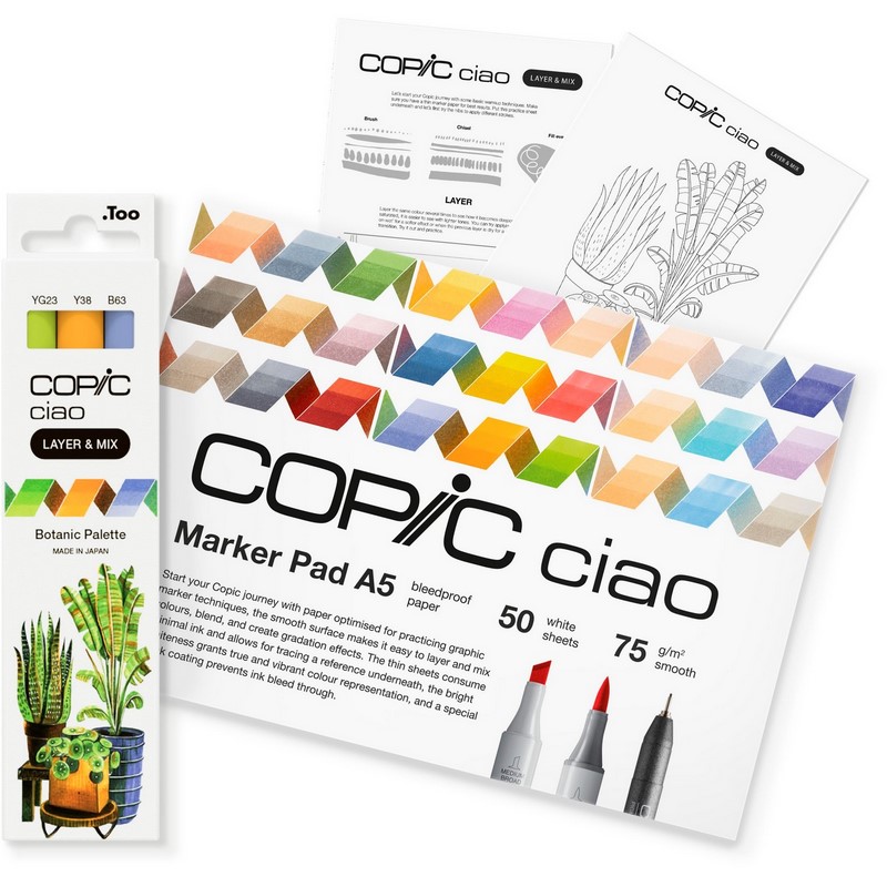 Lihové fixy COPIC Ciao oboustranné Brush & Chisel Starter Set, Botanic Palette