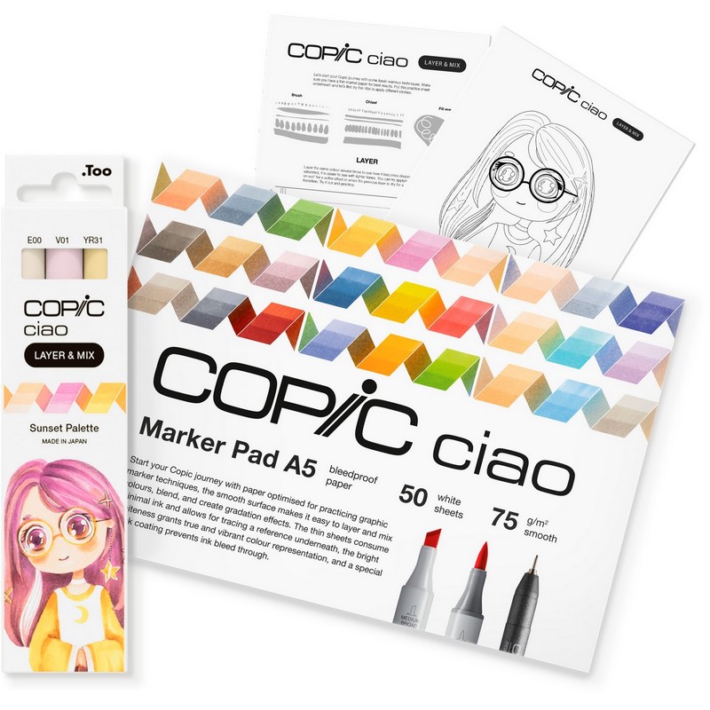 Lihové fixy COPIC Ciao oboustranné Brush & Chisel Starter Set, Sunset Palette