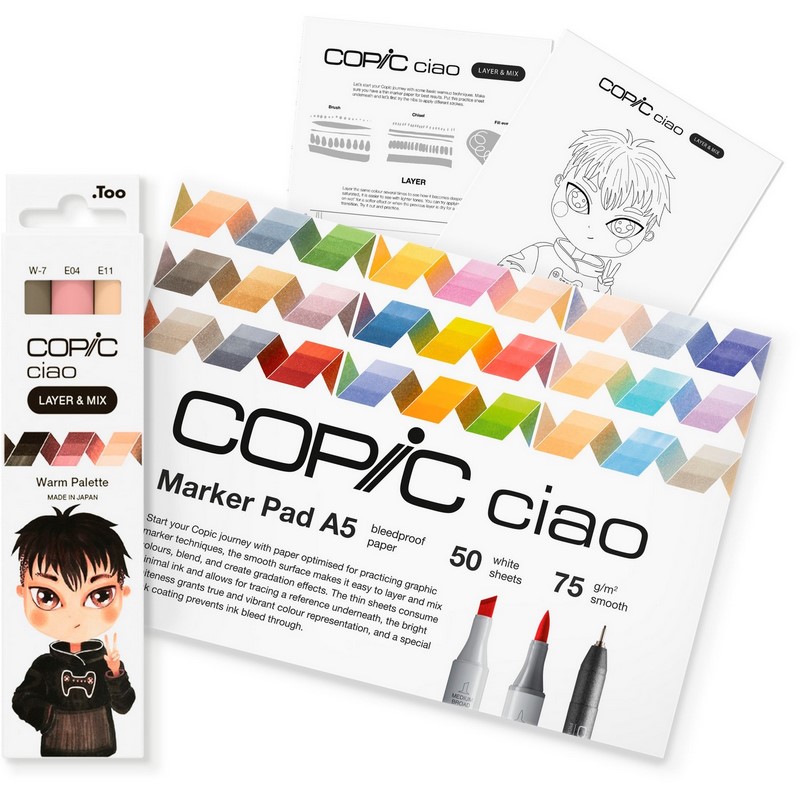 Lihové fixy COPIC Ciao oboustranné Brush & Chisel Starter Set, Warm Palette
