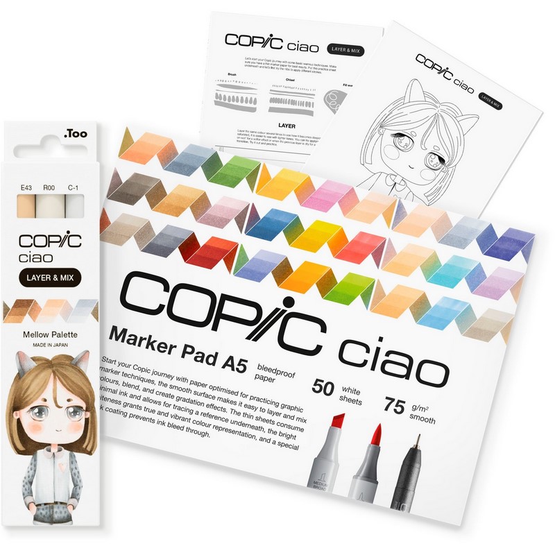 Lihové fixy COPIC Ciao oboustranné Brush & Chisel Starter Set, Mellow Palette