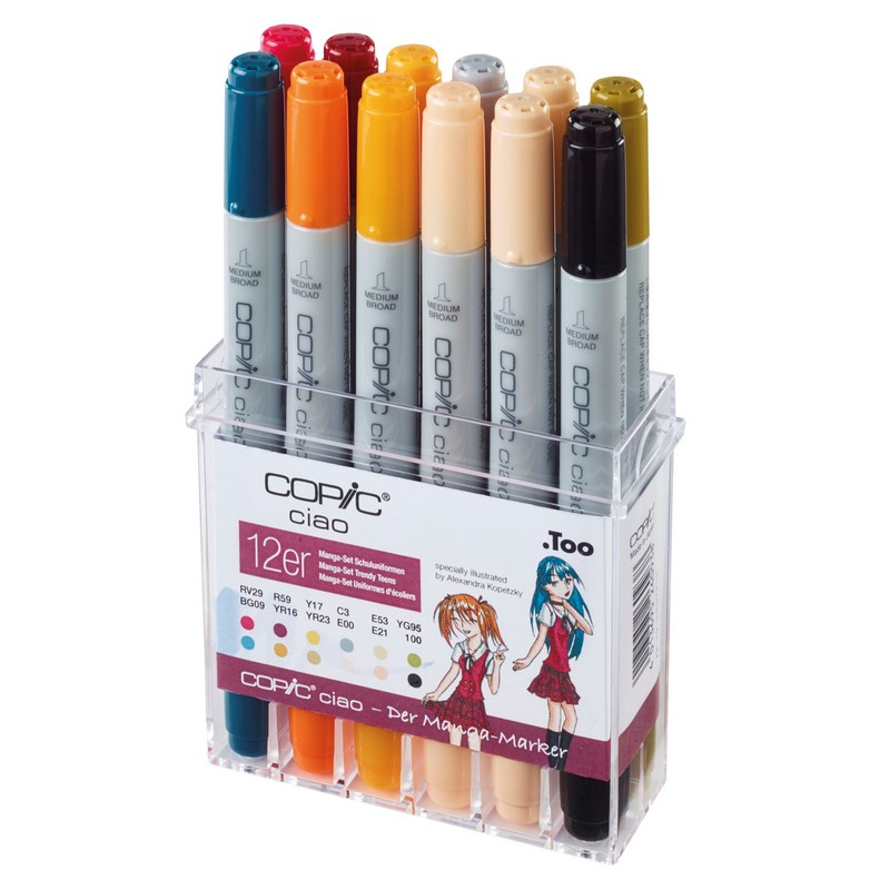 Lihové fixy COPIC Ciao oboustranné Brush & Chisel 12ks, Manga trendy tóny