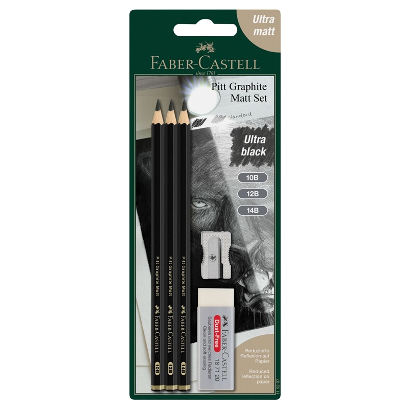 FABER-CASTELL grafitové tužky Pitt GRAPHITE MATT, 3ks + příslušenství