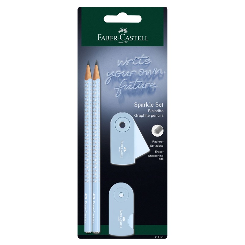 FABER-CASTELL grafitová tužka Grip Sparkle B, 2ks nebesky modrá + příslušenství