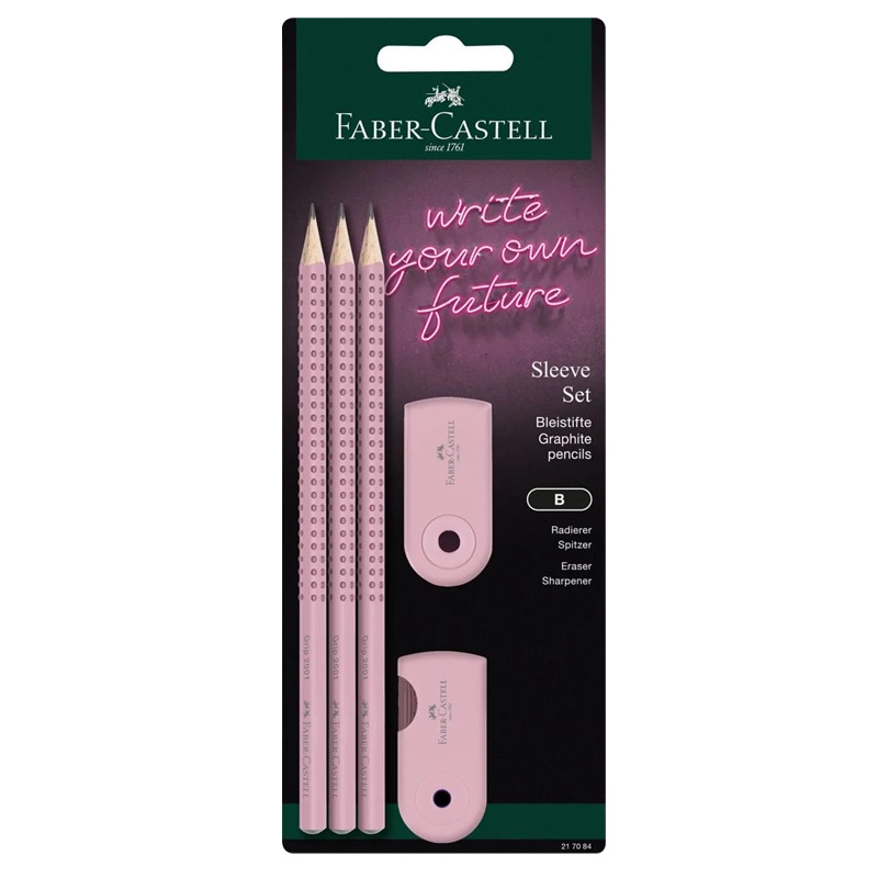 FABER-CASTELL grafitová tužka Grip, B růžová 3ks + příslušenství