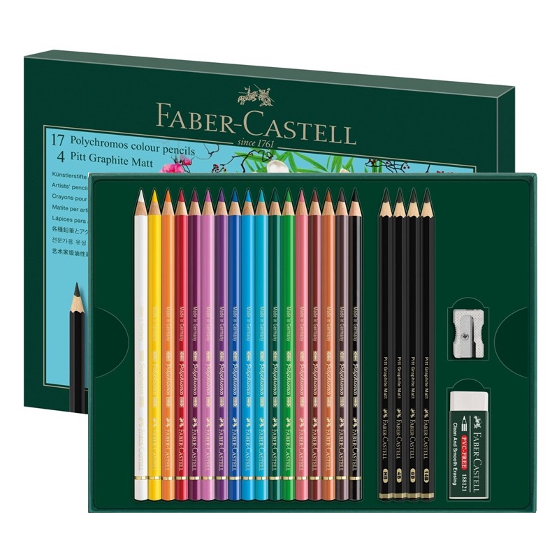 FABER-CASTELL olejové pastelky POLYCHROMOS, 17ks + 6ks příslušenství