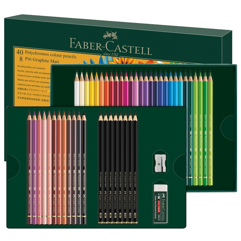 FABER-CASTELL olejové pastelky POLYCHROMOS, 40ks + 10ks příslušenství