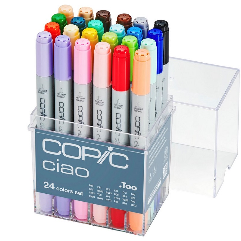 Lihové fixy COPIC Ciao oboustranné Brush & Chisel 24ks, základní