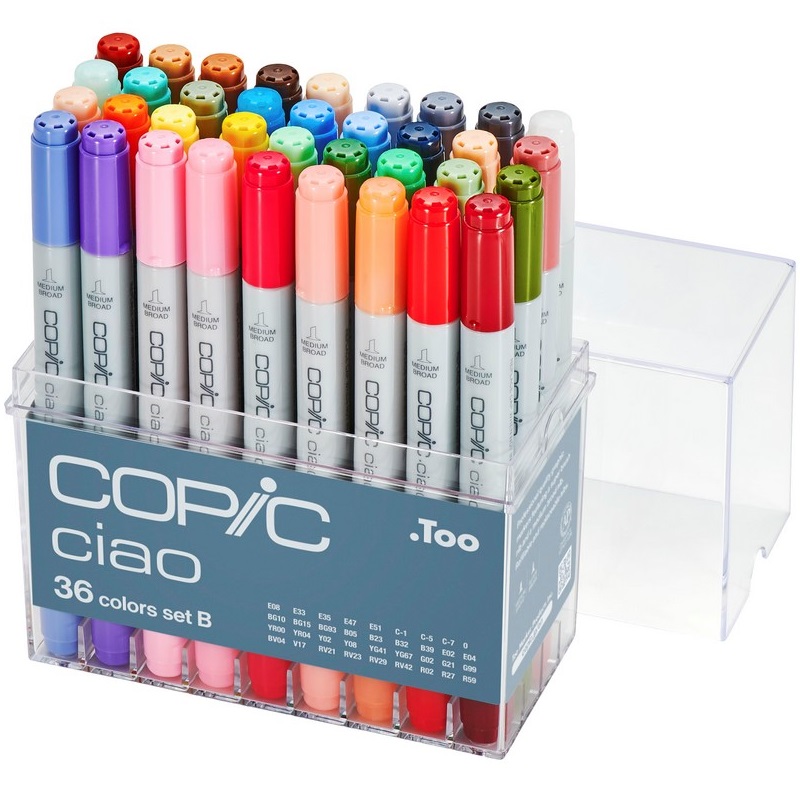 Lihové fixy COPIC Ciao oboustranné Brush & Chisel 36ks, základní B