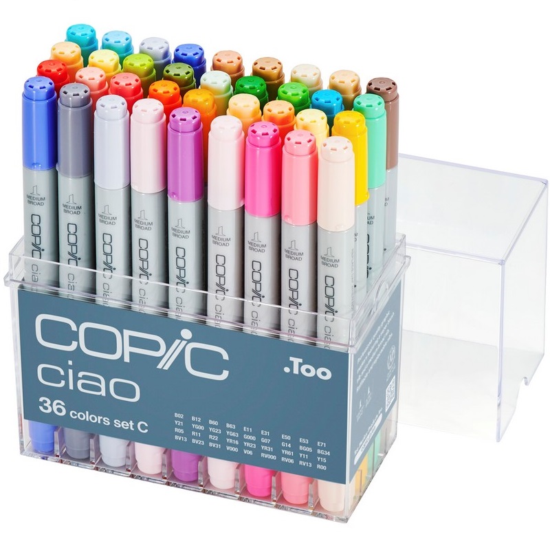 Lihové fixy COPIC Ciao oboustranné Brush & Chisel 36ks, základní C