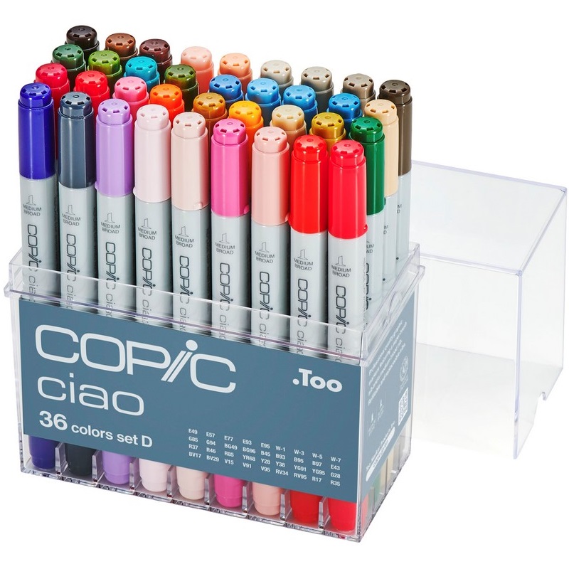 Lihové fixy COPIC Ciao oboustranné Brush & Chisel 36ks, základní D