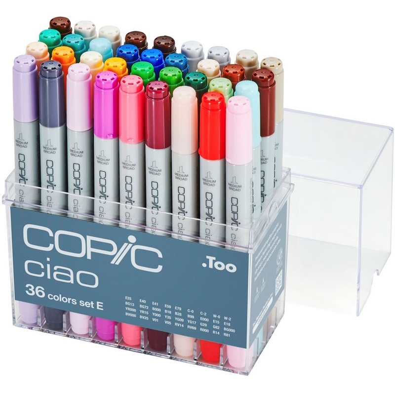Lihové fixy COPIC Ciao oboustranné Brush & Chisel 36ks, základní E