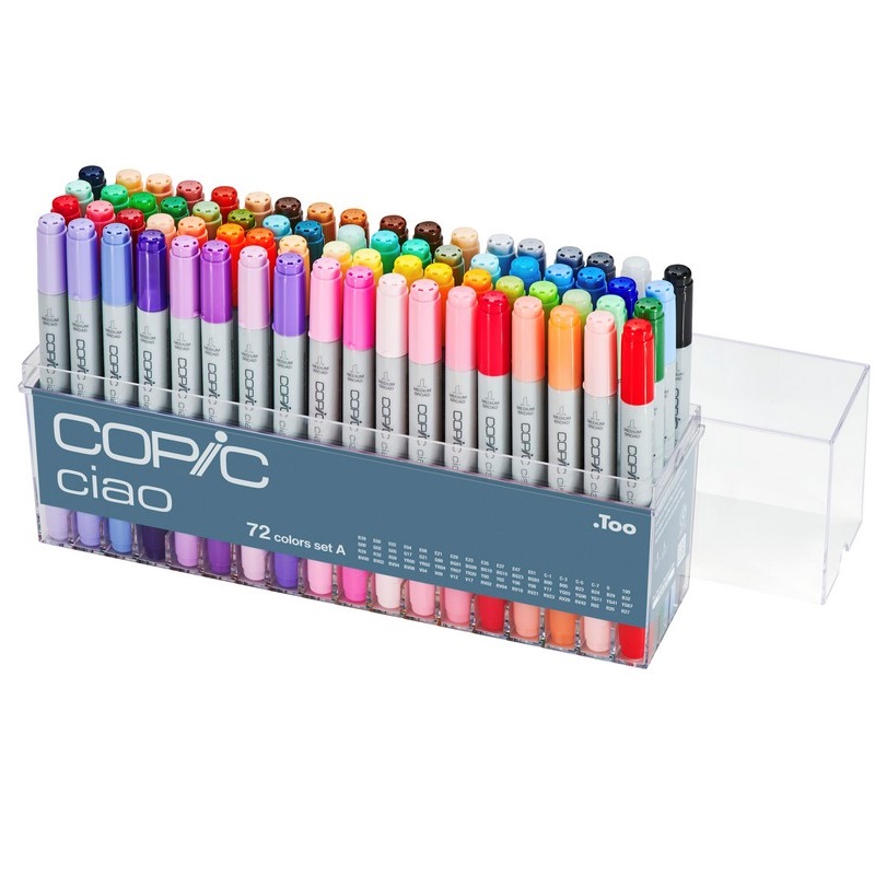 Lihové fixy COPIC Ciao oboustranné Brush & Chisel 72ks, základní A