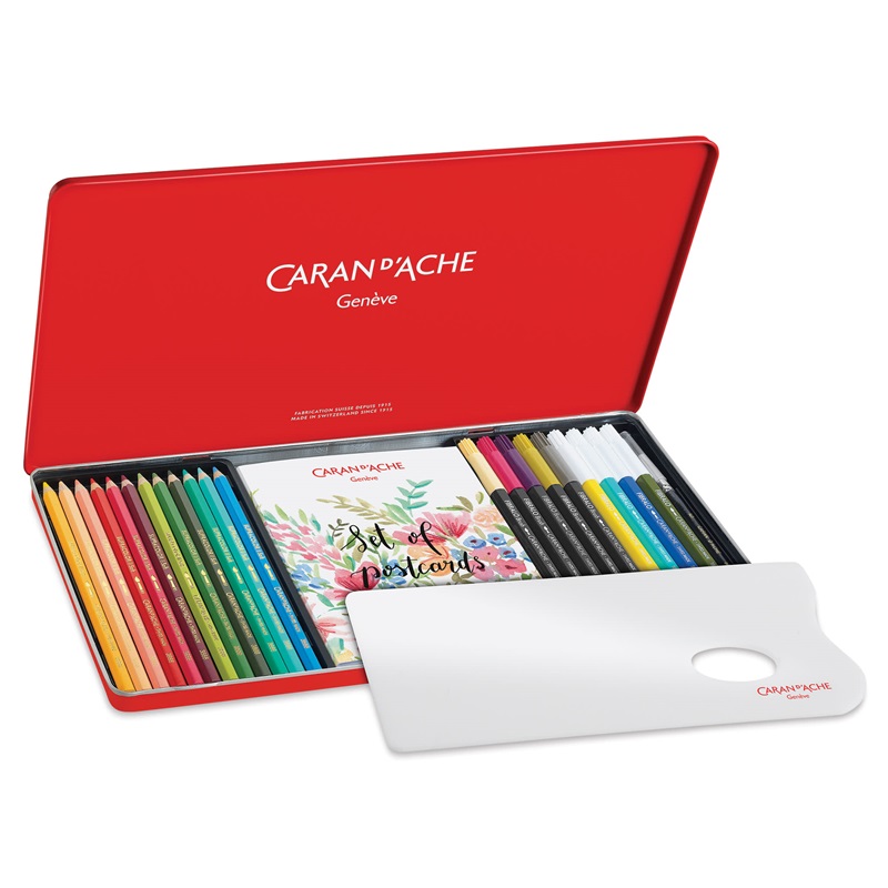 CARAN D'ACHE Kreativní sada Botanical CARAN D'ACHE, 21ks + 14ks příslušenství v kovové krabičce