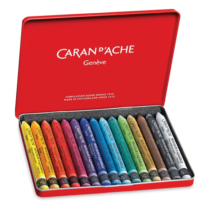 CARAN D'ACHE Akvarelové voskové pastely Neocolor II CARAN D'ACHE, 15ks v kovové krabičce